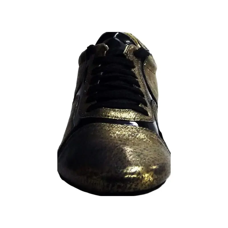 115H Scarpa Stringata da Ballo Tango Uomo in Pelle Velour Bronzo con Inserti in Vernice Nera