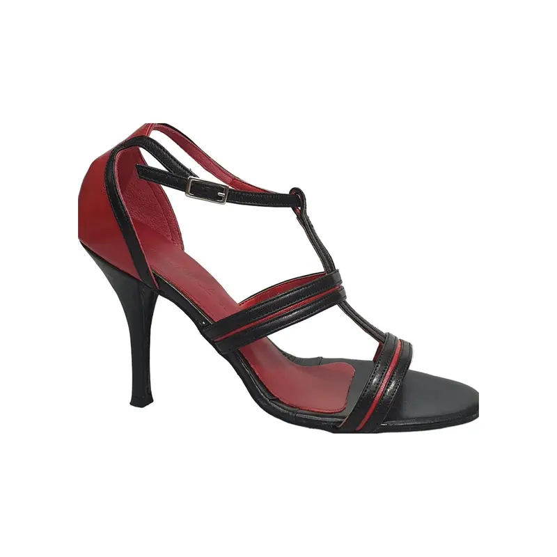 3141 TPDA - Scarpa in Pelle Nera intarsi Rossi - Latino Americano