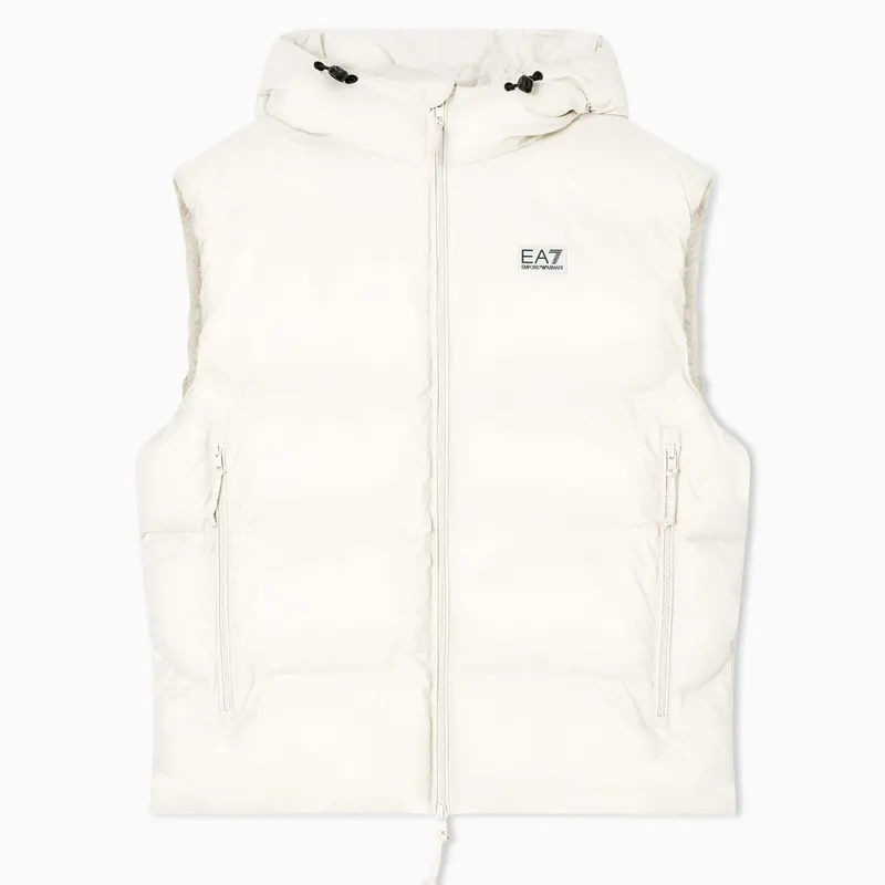 7M000693 AF15956 - GILET UOMO IMBOTTITO CON CAPPUCCIO EA7 EMPORIO ARMANI TESSUTO TECNICO NERO & BEIGE