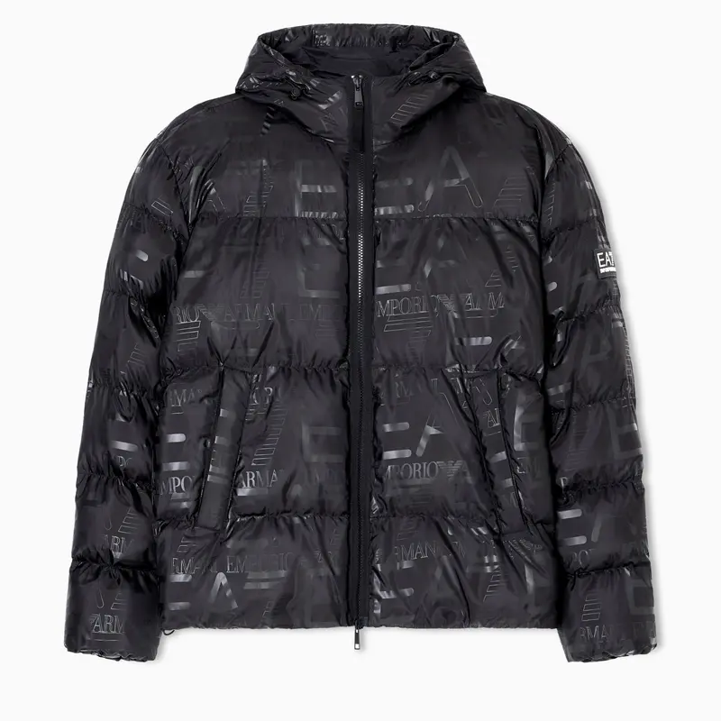 7M000697 AF15969 GIACCA UOMO IMBOTTITA CON CAPPUCCIO EA7 EMPORIO ARMANI STAMPA LOGO ALL-OVER