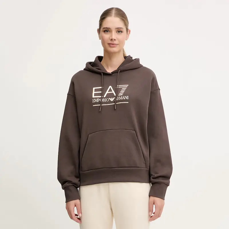 7W000422 AF10377 - FELPA CON CAPPUCCIO EA7 EMPORIO ARMANI DONNA MARRONE