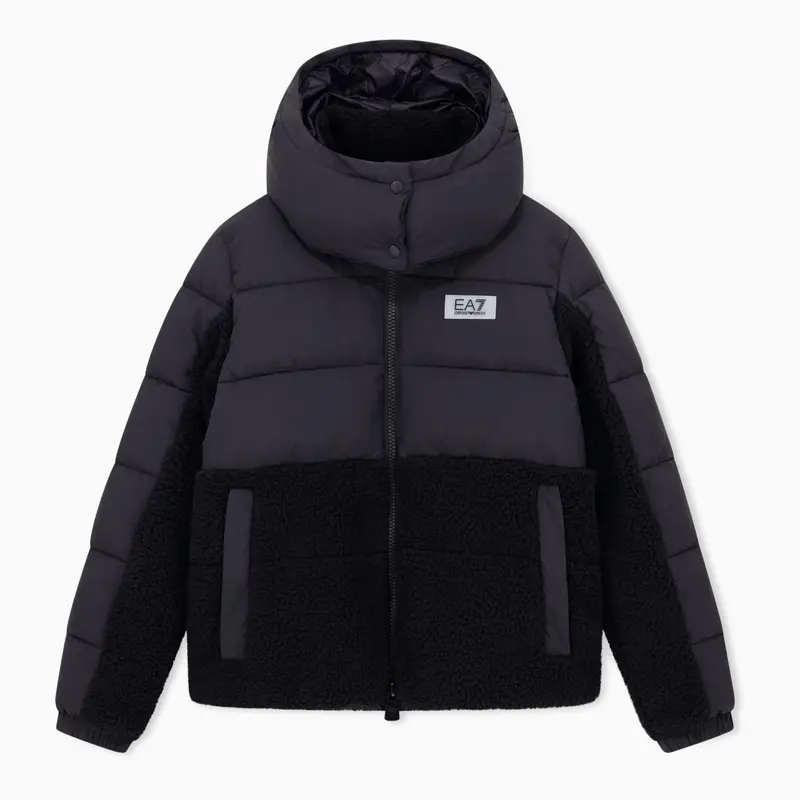7W000656 AF16076 - GIACCA DONNA IMBOTTITA EA7 EMPORIO ARMANI NERA CON DETTAGLI TEDDY
