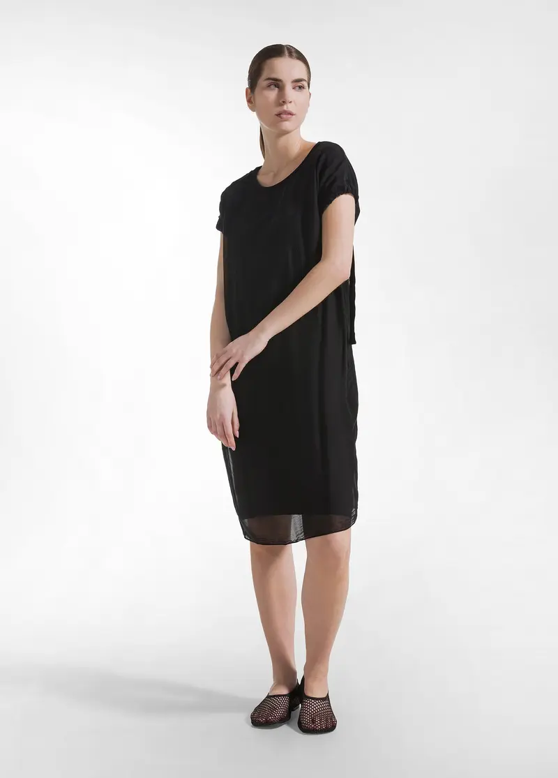 ABITO IN COTONE CON MANICHE DRAPPEGGIATE IN SETA NERO