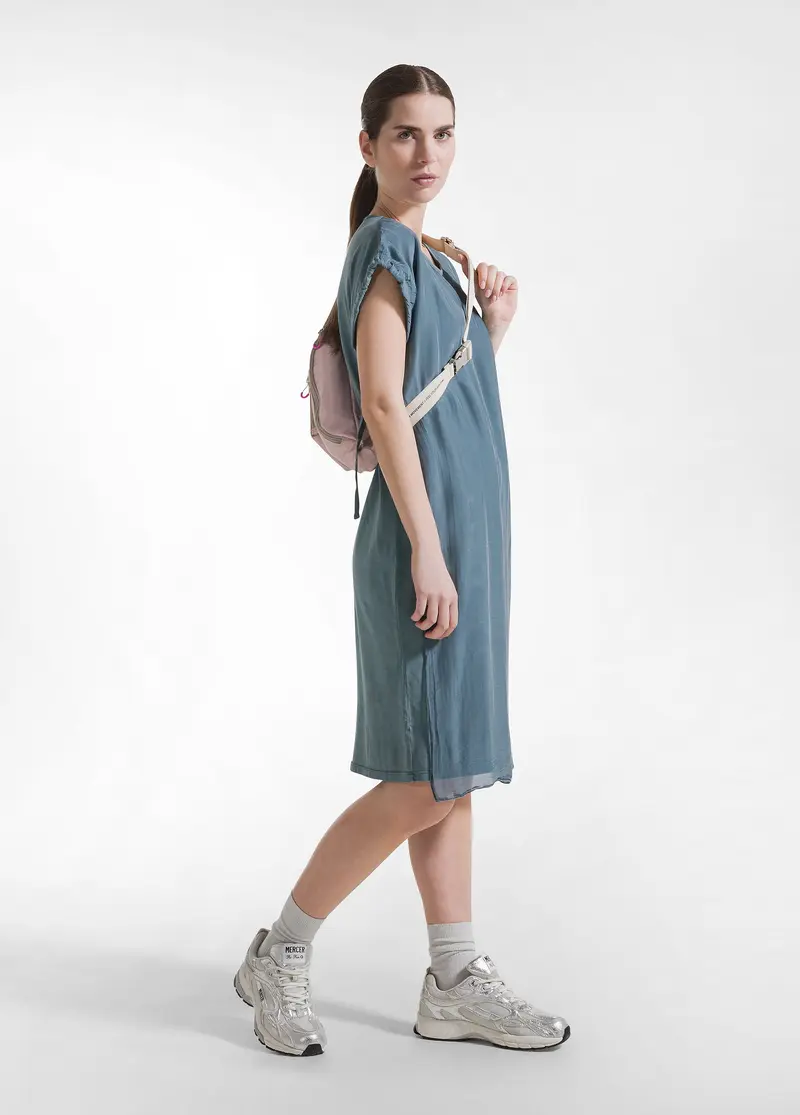 ABITO IN COTONE CON MANICHE DRAPPEGGIATE IN SETA VERDE