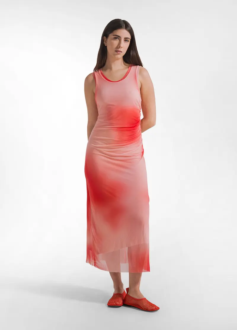 ABITO LUNGO IN TULLE ALLOVER ROSSO