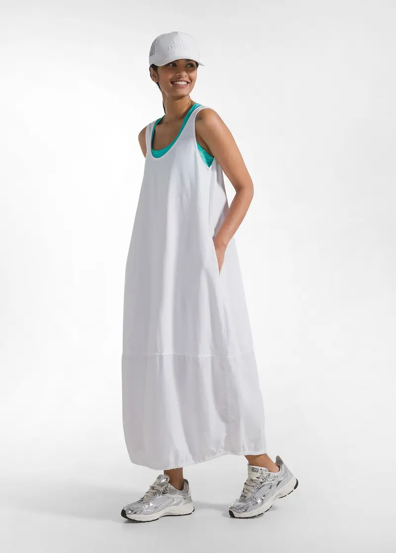 ABITO MAXI IN POPELINE EFFETTO PARACHUTE BIANCO