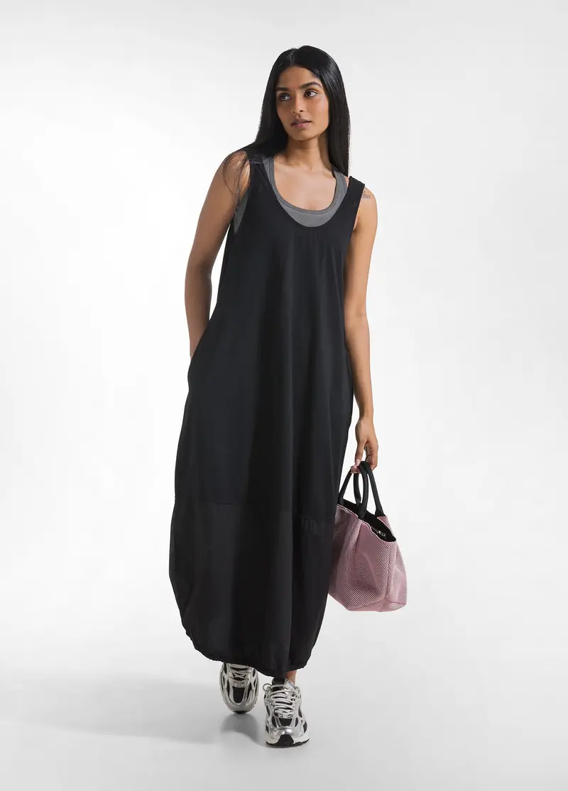 ABITO MAXI IN POPELINE EFFETTO PARACHUTE NERO