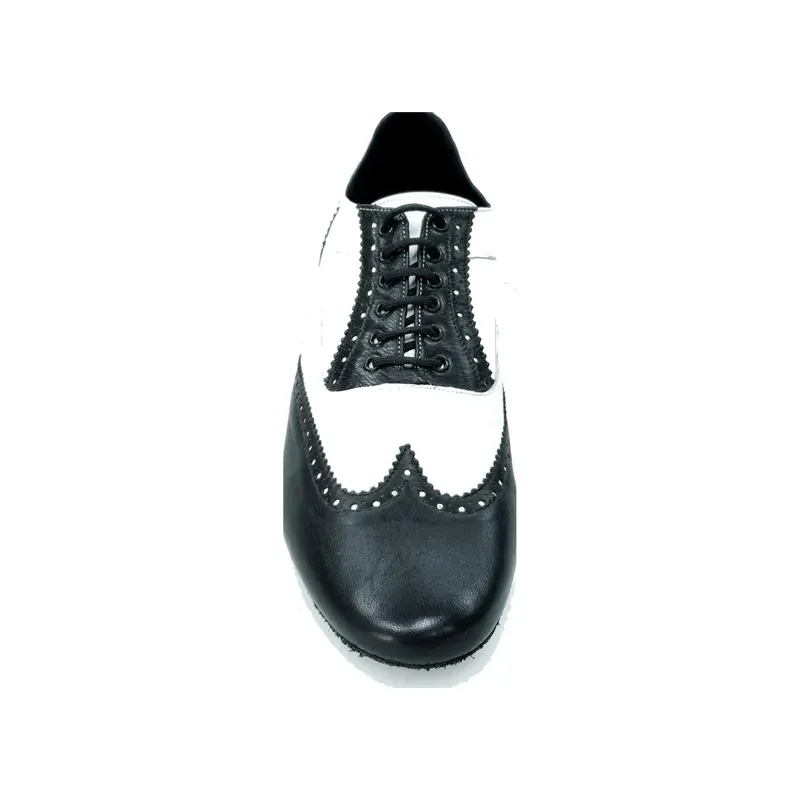 Adone (MS14) - Stringata Coda di Rondine Mod. Oxford Brogue Scarpa in Pelle Nera e Pelle Bianca Forma Tonda - Salsa