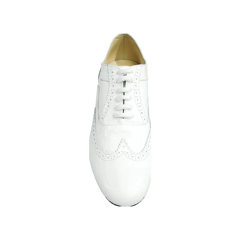 Adone (MS14) - Stringata Coda di Rondine Mod. Oxford Brogue Scarpa in Vernice Bianca Forma Tonda - Salsa