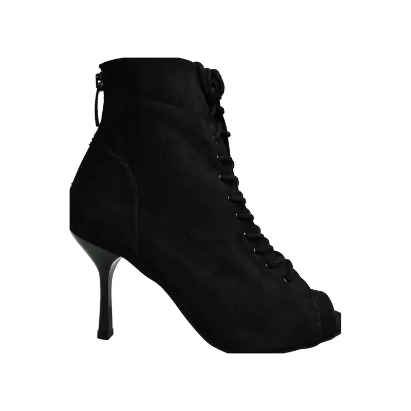 ALEXIS Black (Art. 132) - Mezzo Stivaletto con Zip in Camoscio Nero Tacco a Stiletto Squadrato sottile in Alluminio  Smaltato Nero - Latino Americano