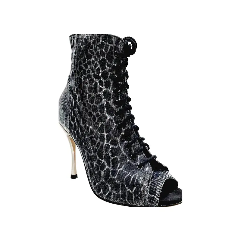 ALEXIS Silver Black (Art. 132) - Mezzo Stivaletto con Zip in Sunseet Canna di Fucile Tacco a Spillo in Alluminio Laminato Grigio canna di fucile - Latino Americano