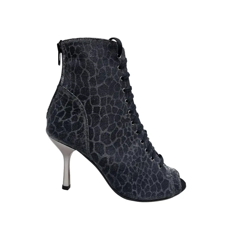 ALEXIS Silver Black (Art. 132) - Mezzo Stivaletto con Zip in Sunseet Canna di Fucile Tacco a Stiletto Squadrato Sottile in Alluminio Laminato Grigio Canna di Fucile - Salsa