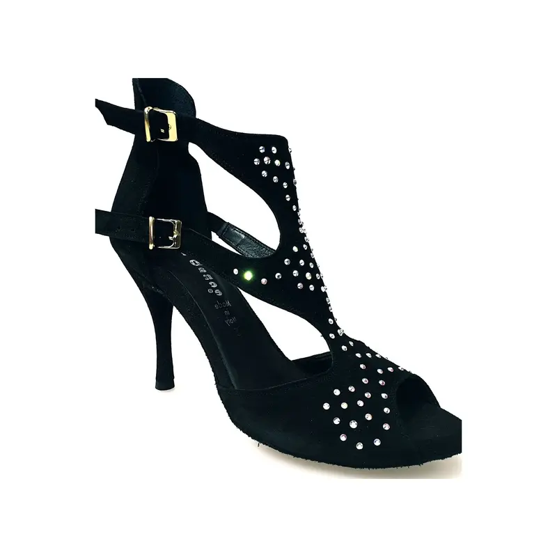 Anna SW - Sandalo da Ballo Salsa Donna  Camoscio Nero e Swarovski