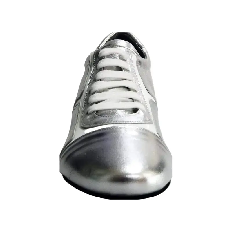 Antony 115 Sneaker - Scarpa da Ballo Salsa Uomo in Pelle Argento con Inserti Vernice Bianca