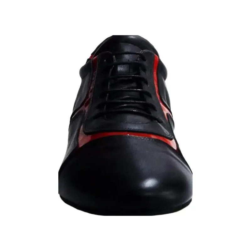 Antony 115 Sneaker - Scarpa da Ballo Salsa Uomo in Pelle Nera con Inserti in Vernice Rossa