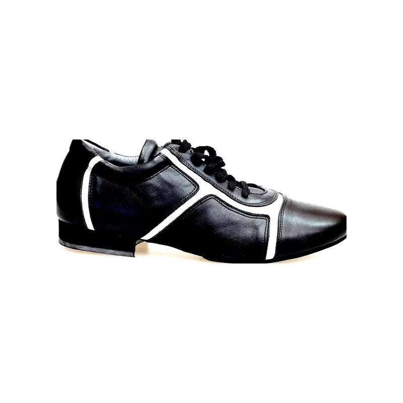 Antony 115 Sneaker - Scarpa da Ballo Salsa Uomo Pelle nera Inserti Vernice Bianca