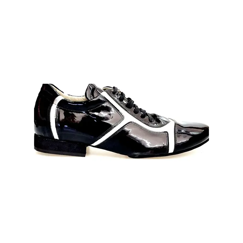 Antony 115 Sneaker - Scarpa da Ballo Salsa Uomo Vernice Nera Inserti Pelle Argento