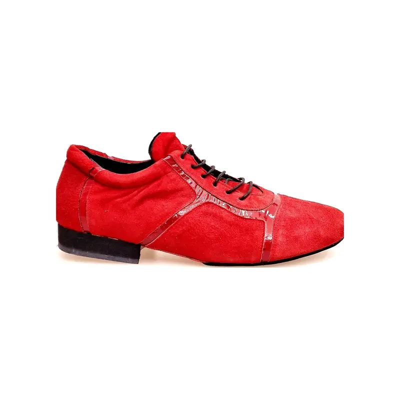Antony 115 Sneaker - Scarpa Stringata da Ballo Salsa Uomo in Camoscio Rosso inserti in Vernice Rossa