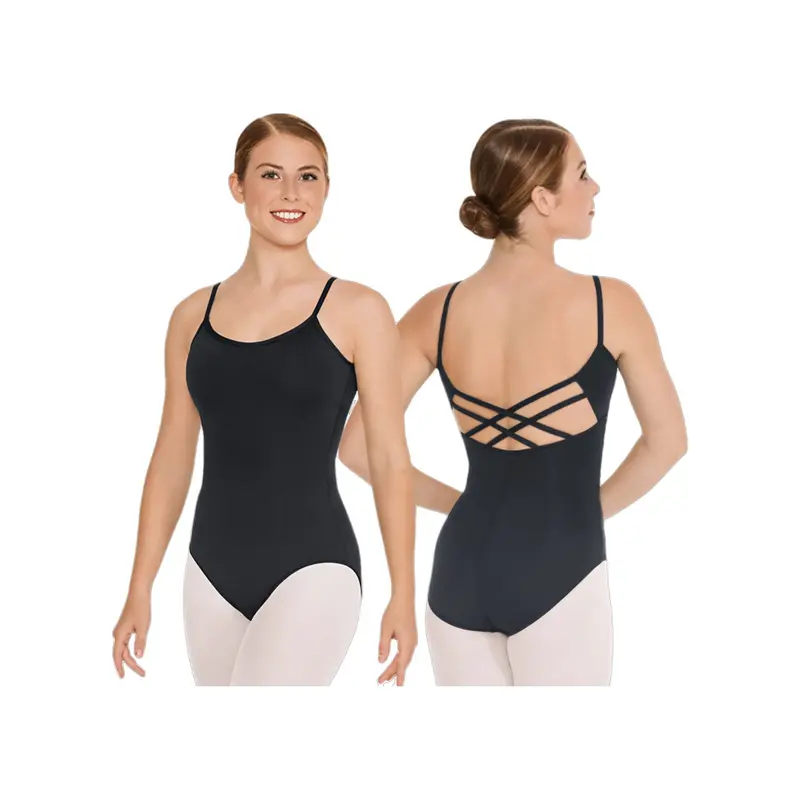 Armoniosa (44726) HA/RD/NA - Body Danza Classica da Donna in Microfibra Naturale Pettorina Antisudore nera spalline doppie incrociate sulla parte bassa della  schiena