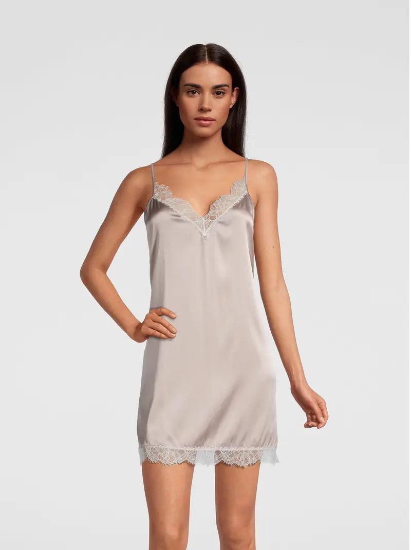 Babydoll in stretch silk with chantilly lace 10336