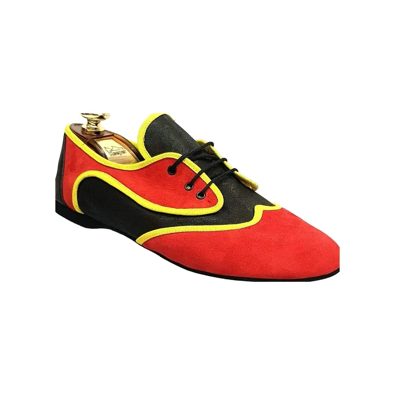 Bantu Red (Jazz 07) - Pachanga in Camoscio Rosso e Pelle Nera stile Angolana con avanti Rossa in Camoscio e Pelle nera - Kizomba