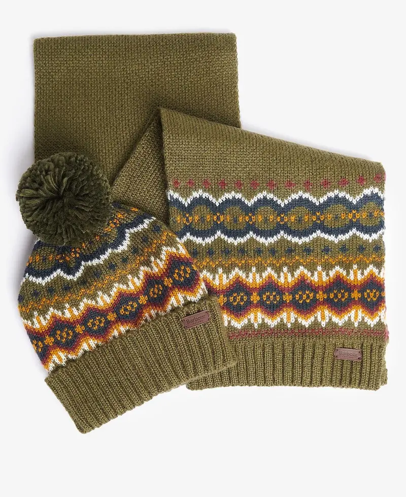 BARBOUR FAIRISLE BEANIE & SCARF MGS0078 OL11