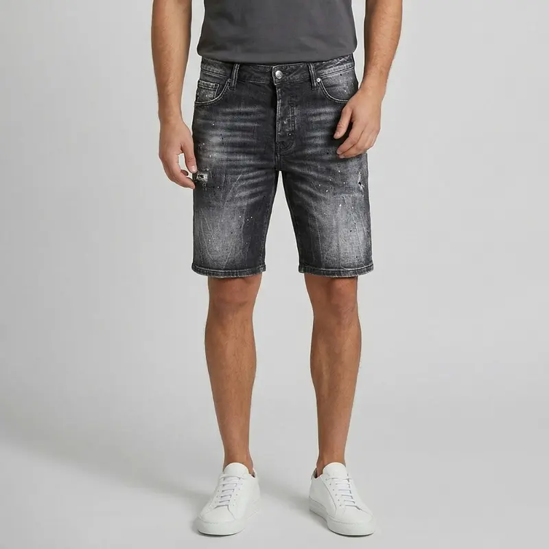 BERMUDA JEANS UOMO DROPSEASON 2 DENIM GRIGIO CON SCHIZZI