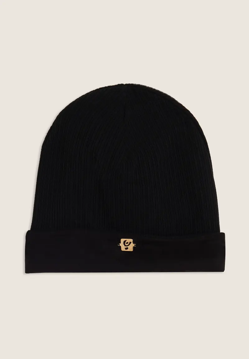 Berretto beanie Junior in maglia con placchetta dorata