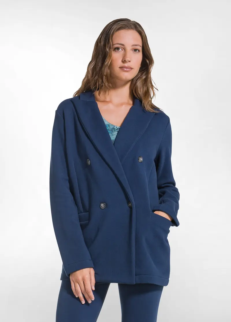 BLAZER 4 BOTTONI IN FELPA DI COTONE BLU