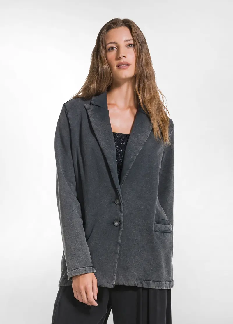 BLAZER IN COTONE ORGANICO MARMORIZZATO NERO