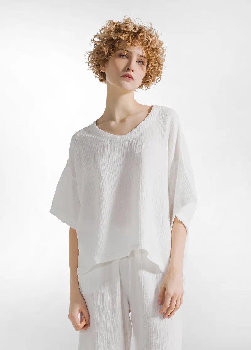 BLUSA AMPIA IN GARZA DI COTONE BIANCO