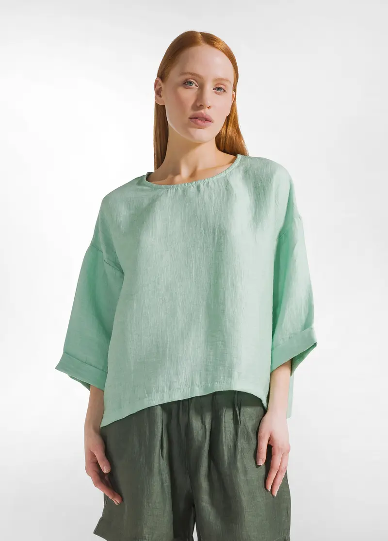 BLUSA IN LINO LUCIDO VERDE