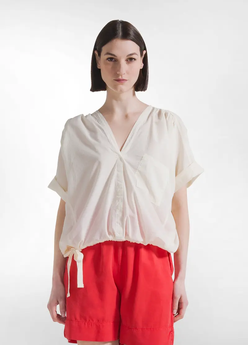 BLUSA IN MUSSOLA DI COTONE LEGGERA BIANCO