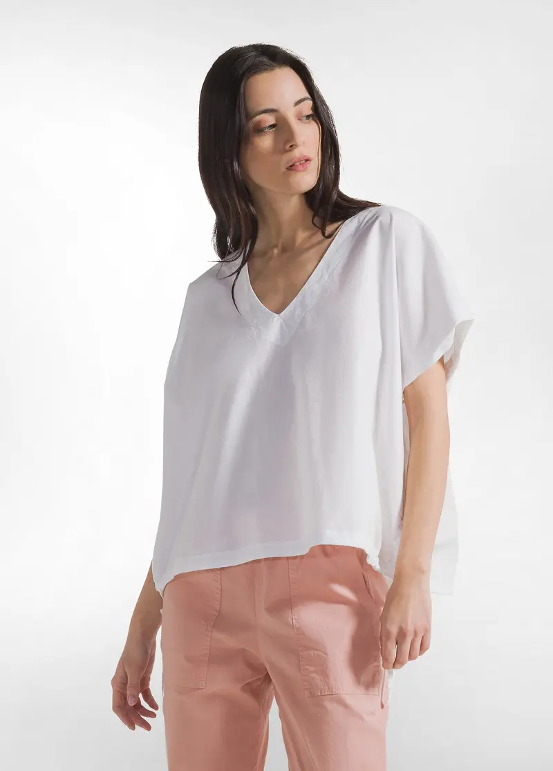 BLUSA IN POPELINE CON COULISSE BIANCO