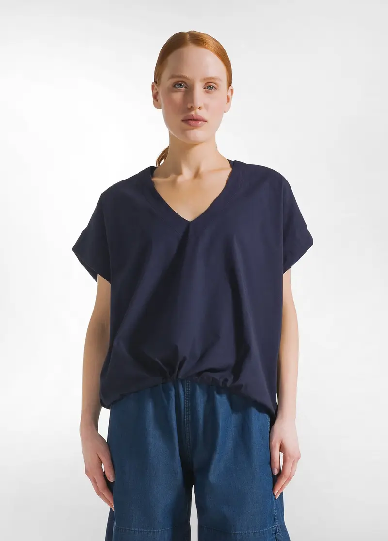 BLUSA IN POPELINE CON COULISSE BLU