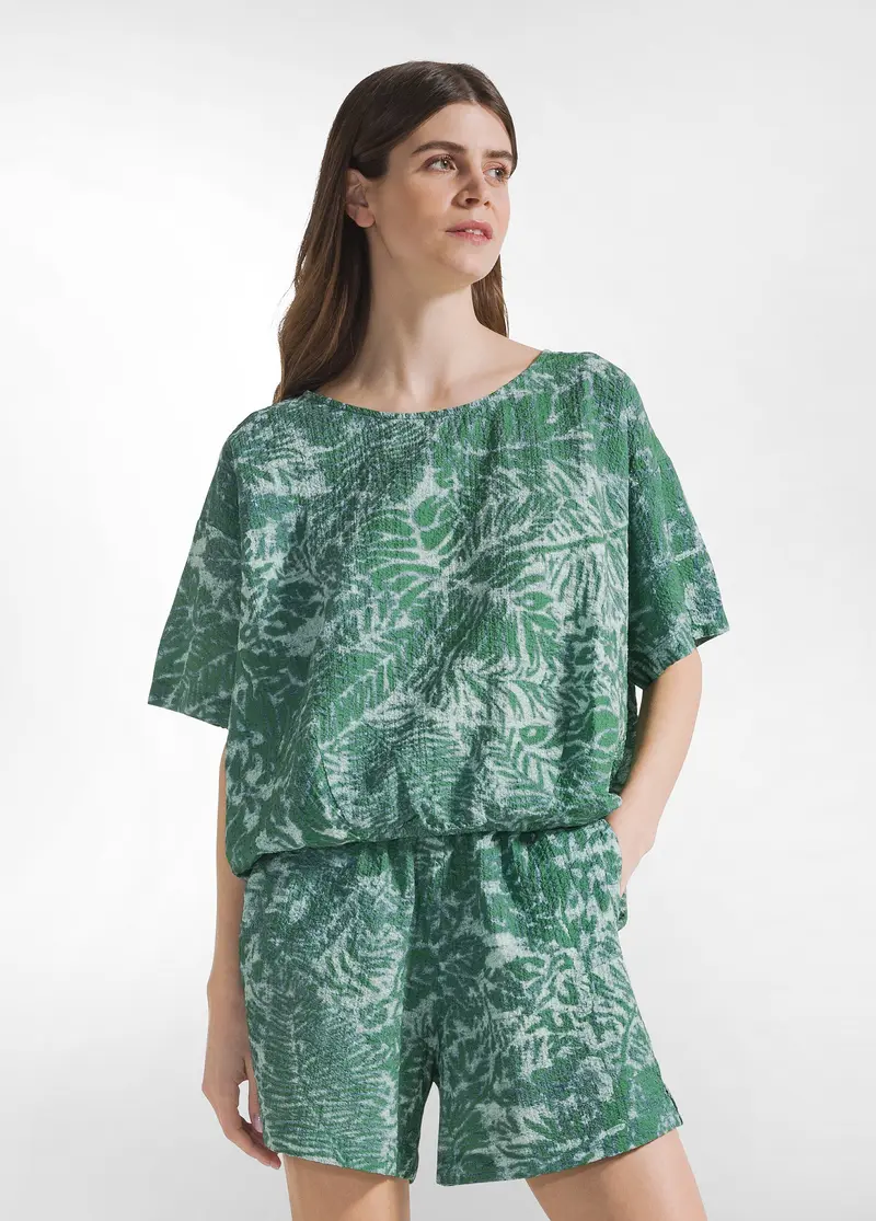 BLUSA STAMPATA IN COTONE ONDULATO VERDE