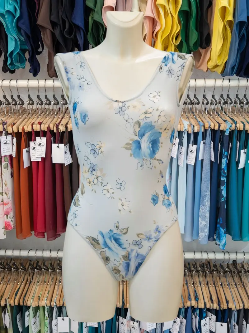 Body Smanicato Azzurro a Fiori MP188