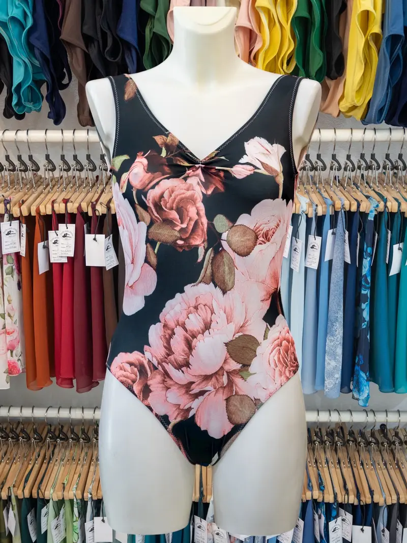 Body Smanicato Nero a Fiori MP146