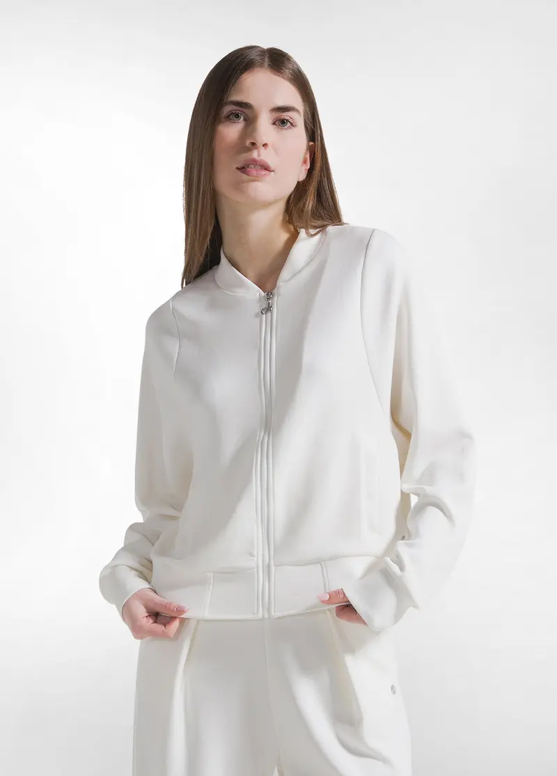 BOMBER FULL ZIP IN MODAL SOFT TOUCH BIANCO