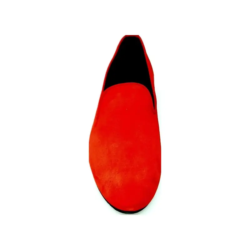 Boris (MS20) - Mocassino da Ballo Salsa Uomo in Camoscio Rosso Profili Rossi Forma Lunga Tacco in Legno