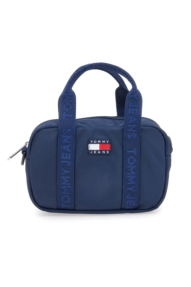 Borsa a mano blu con tracolla logata Tommy Daily Crossover