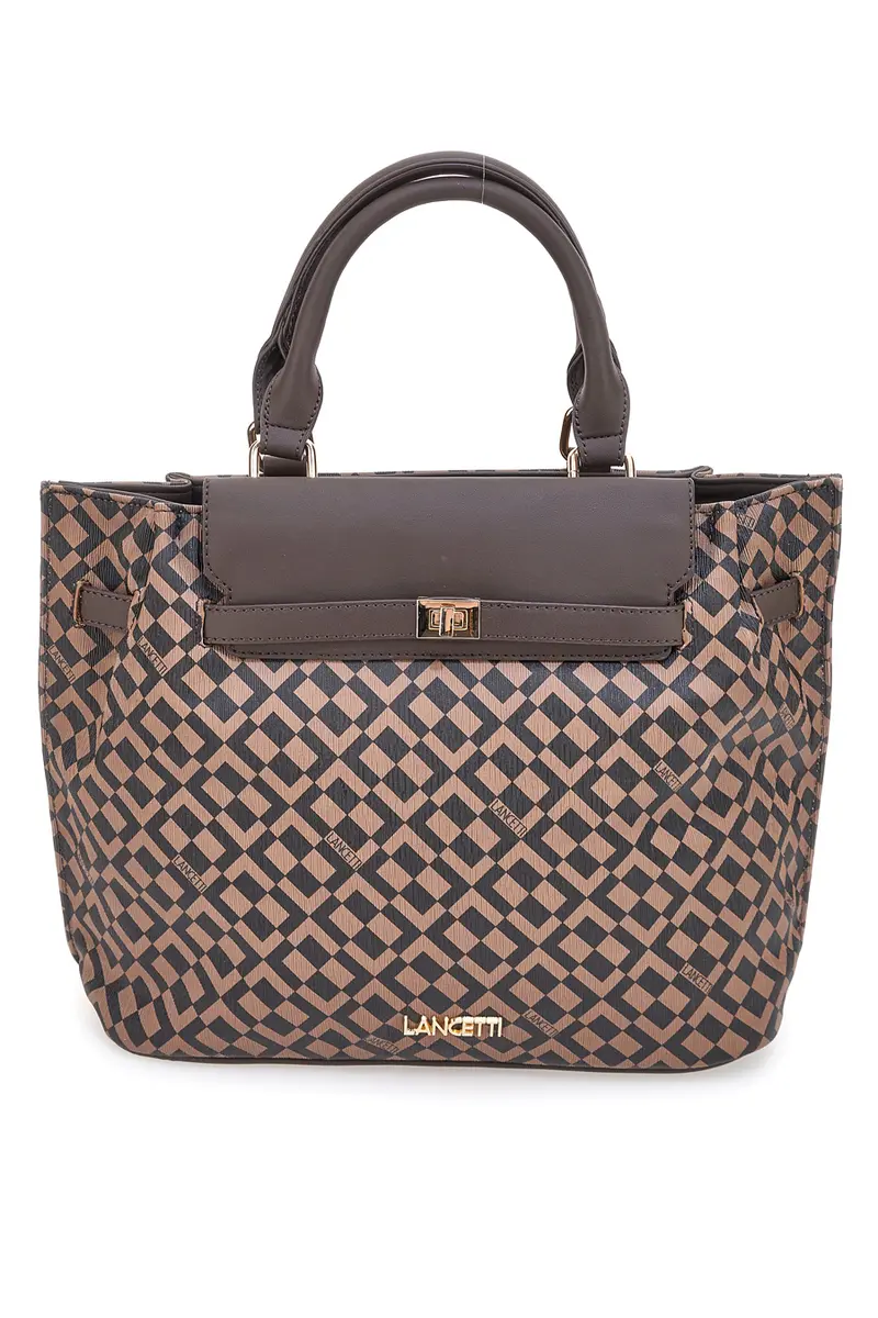 Borsa a mano marrone con stampa geometrica Lancetti LL25W-107-1