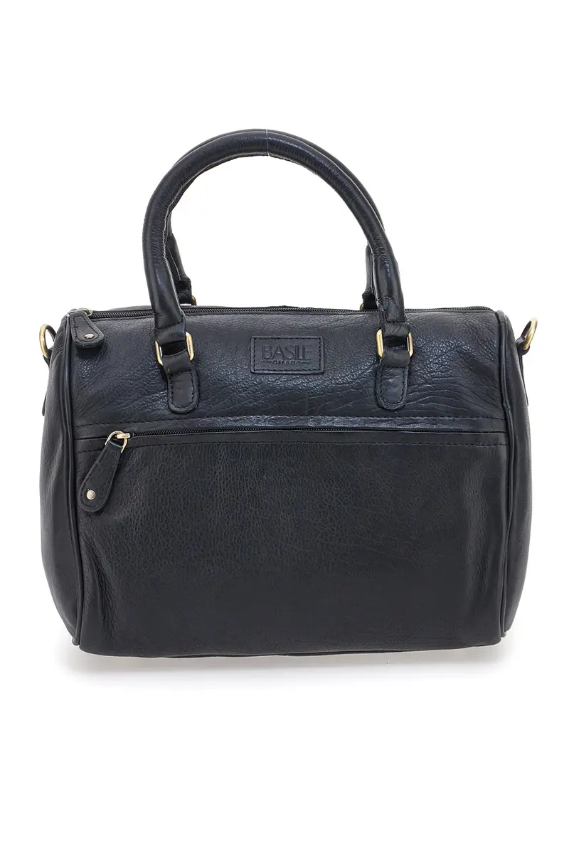 Borsa a mano nera in vera pelle artigianale con tracolla Basile BA3674DX