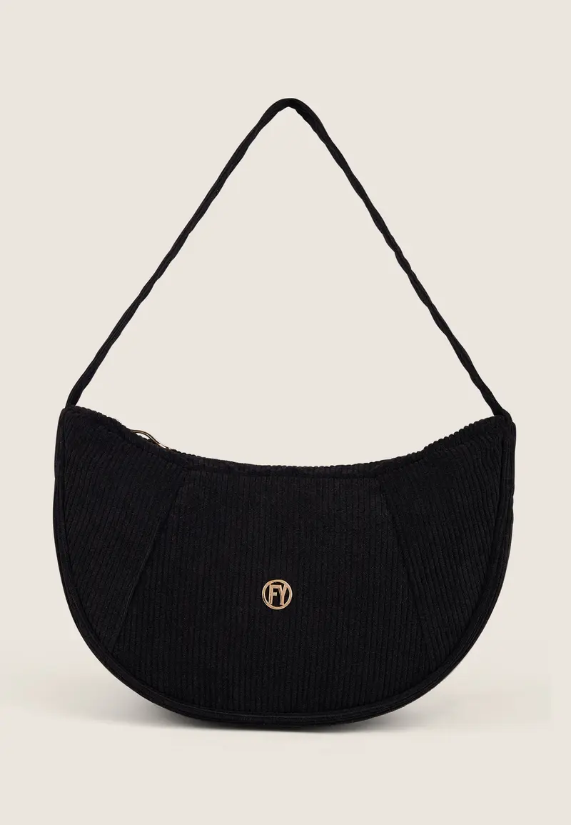 Borsa a spalla in velluto a coste con logo FY dorato