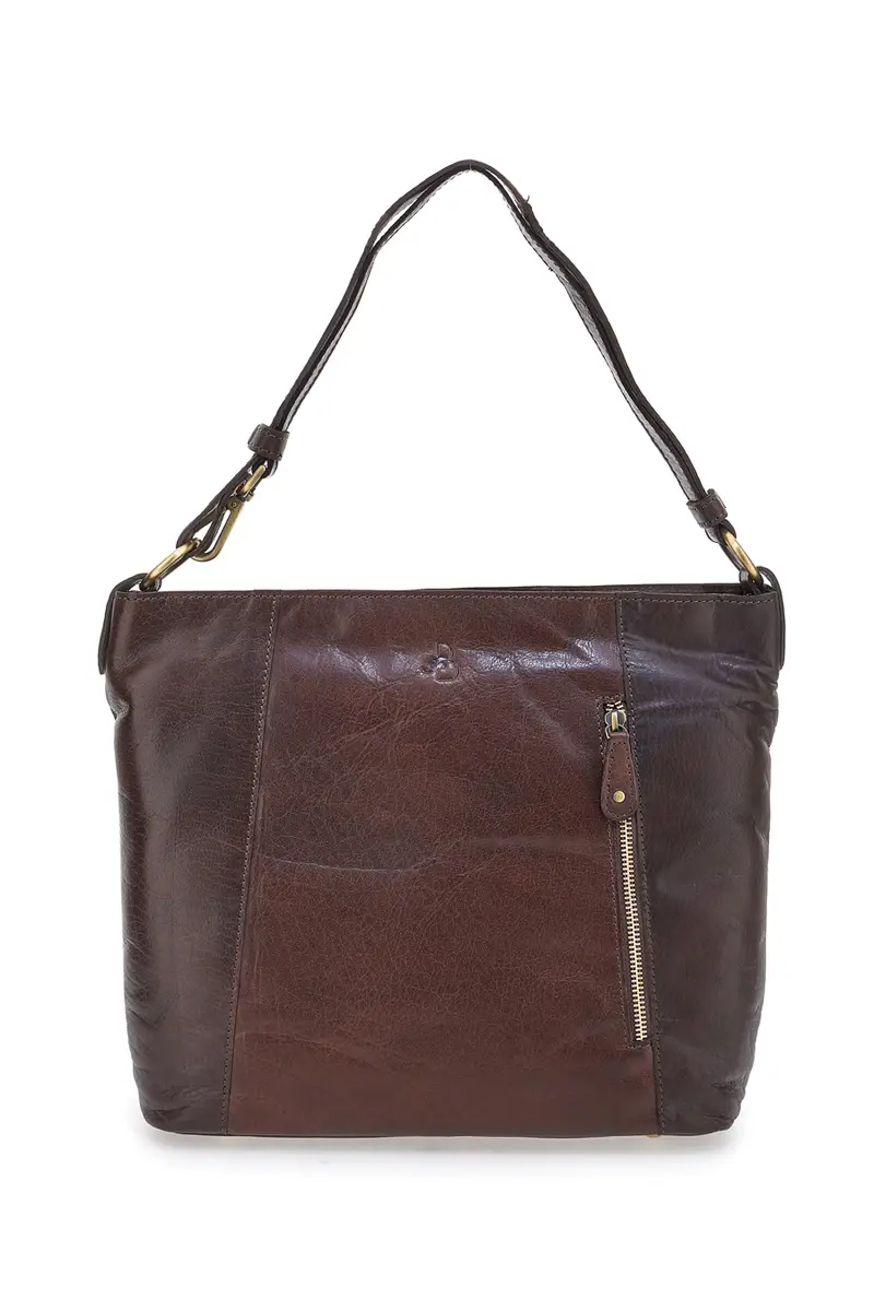 Borsa a spalla marrone cognac in vera pelle artigianale con zip Basile BA3665TI