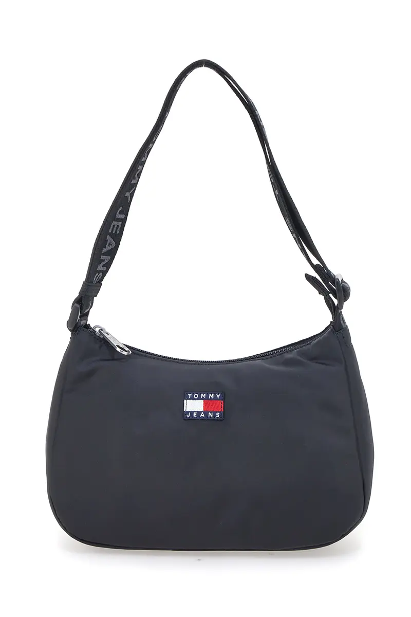 Borsa a spalla nera in tessuto con logo Tommy Jeans Shoulder Bag