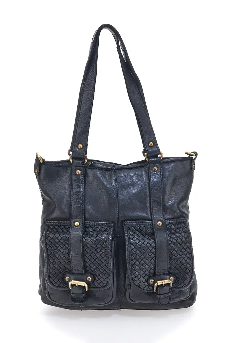 Borsa a Spalla Nera In Vera Pelle Route 66 61862/OLDR