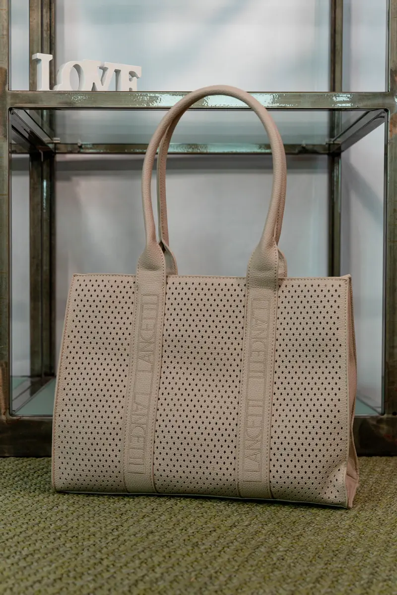 Borsa a spalla traforata beige con manici Lancetti LL25S-253-1