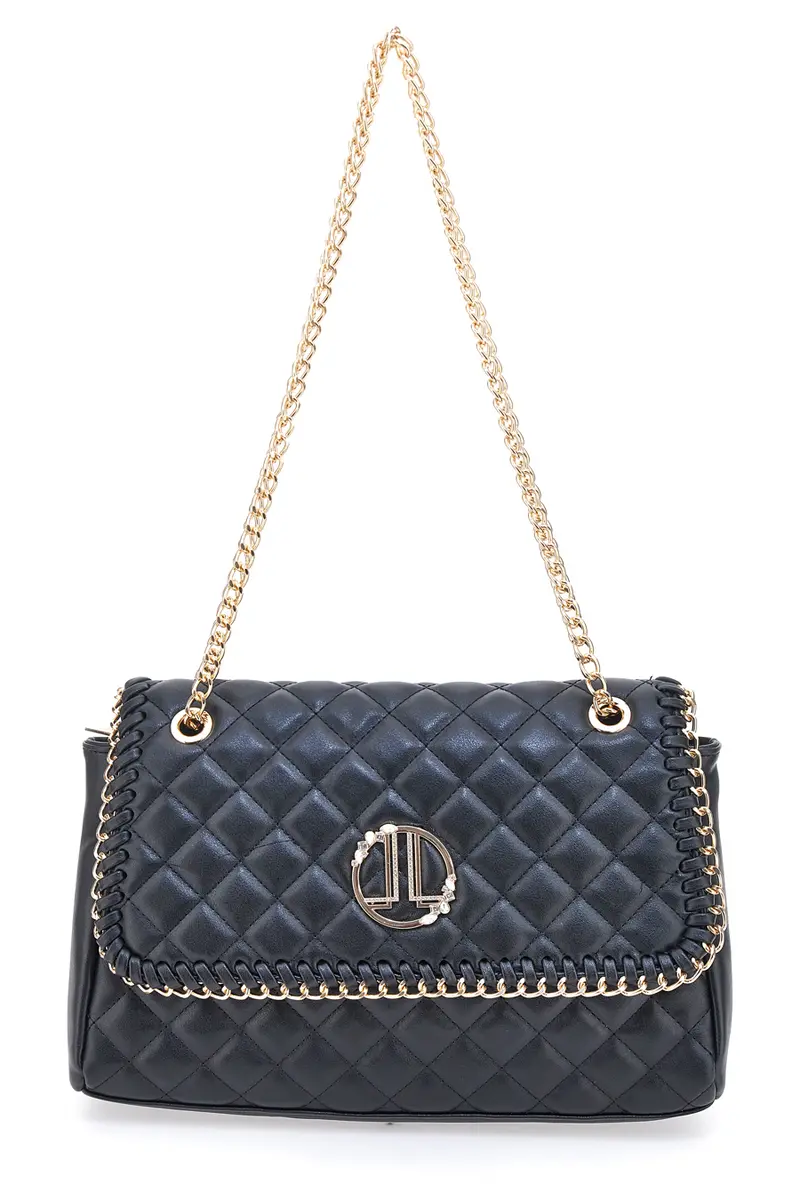 Borsa a tracolla Nera Trapuntata con Catena Dorata Lancetti 25S-259-3
