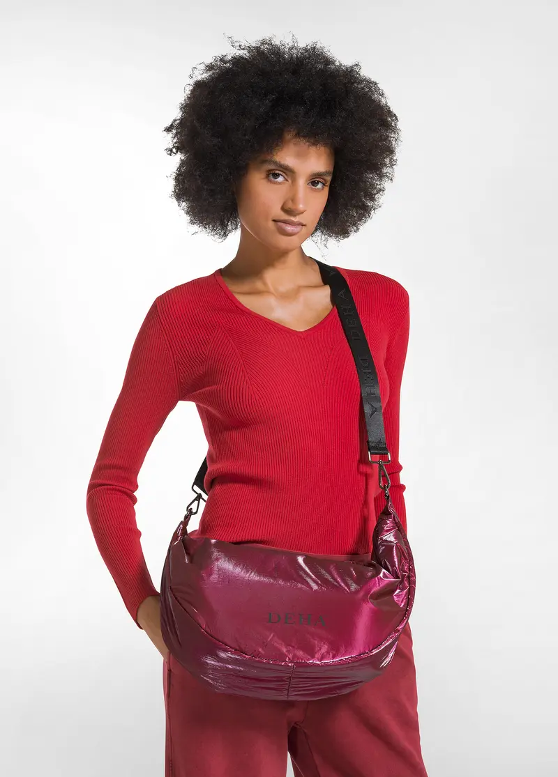 BORSA MEZZALUNA METALLIZZATA ROSSO